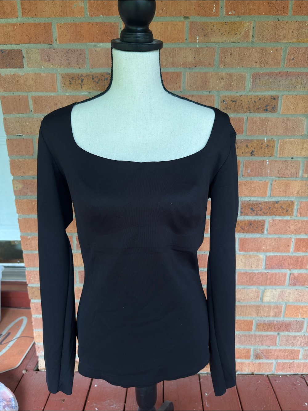 Black Long Sleeve Square Neck Women's SHAPEWEAR top with built in bra padding